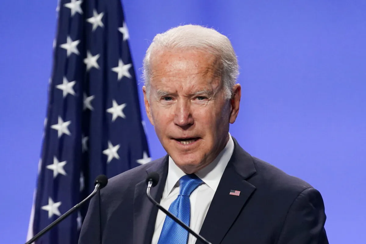 President Joe Biden speaks during a press conference at the UN Climate Change Conference (COP26) in Glasgow, Scotland, Britain, on Nov. 2, 2021. (Kevin Lamarque/Reuters)
