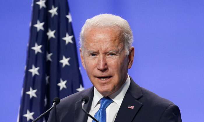 President Joe Biden speaks during a press conference at the UN Climate Change Conference (COP26) in Glasgow, Scotland, Britain, on Nov. 2, 2021. (Kevin Lamarque/Reuters)