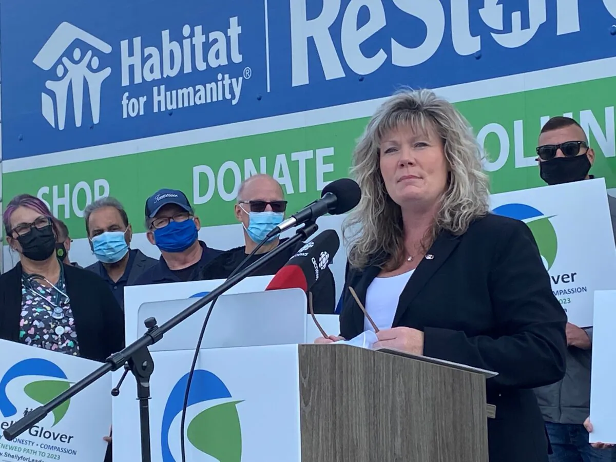Shelly Glover launches her campaign to become leader of Manitoba’s Progressive Conservatives in Winnipeg on Sept.10, 2021. (The Canadian Press/Steve Lambert)