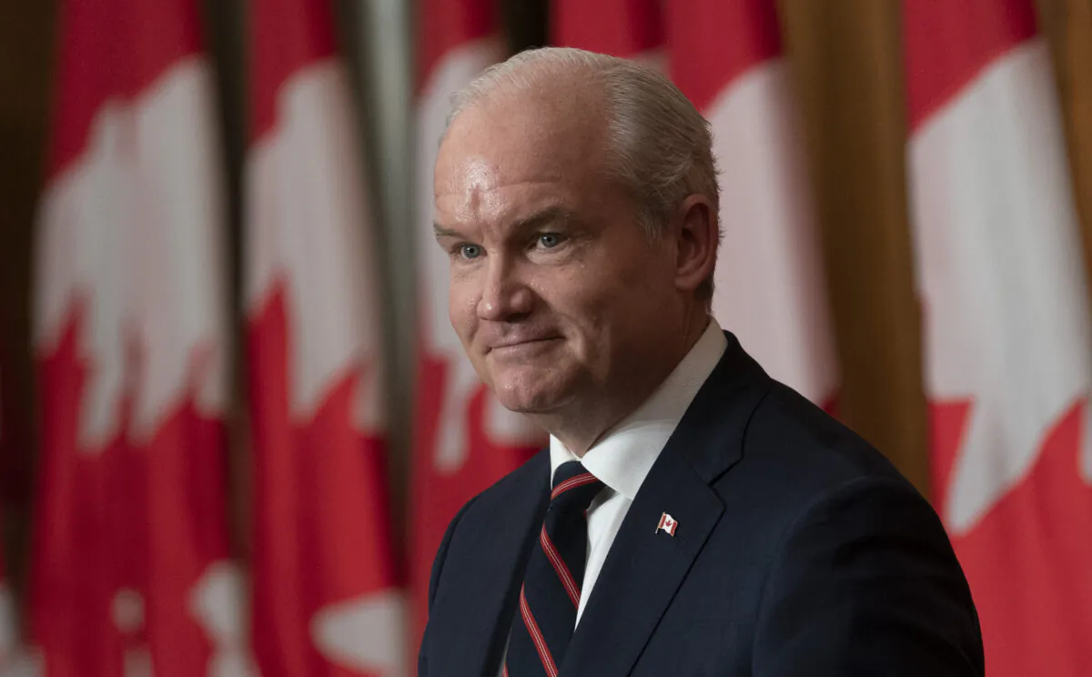 Conservative Leader and leader of the official opposition Erin O'Toole listens to a question from a reporter during a news conference following caucus in Ottawa on Oct. 5, 2021. (The Canadian Press/Adrian Wyld)