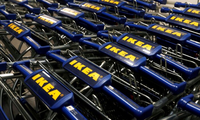 The IKEA logo is seen on shopping carts inside an IKEA store in Navi Mumbai, India, on Dec. 17, 2020. (Francis Mascarenhas/Reuters)