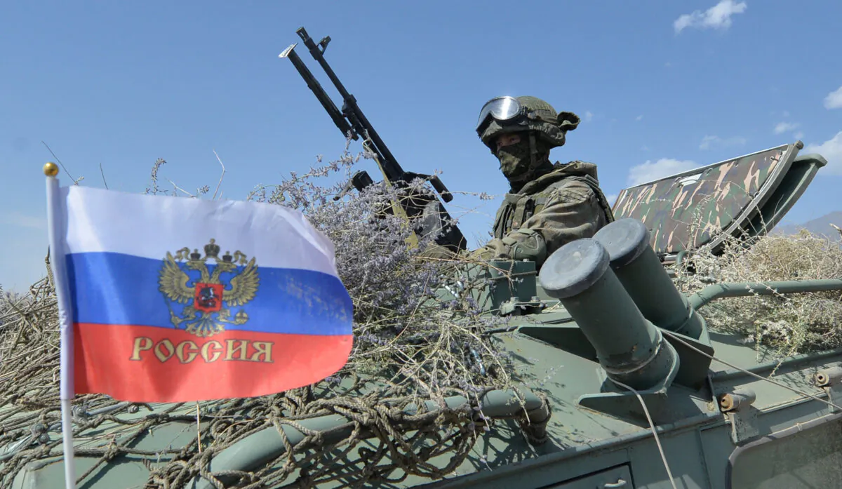 A Russian serviceman takes part in a joint military drill of the Collective Security Treaty Organization (CSTO) member states’ Collective Rapid Response Forces on Sept. 9, 2021. (Vyacheslav Oseledko/AFP via Getty Images)
