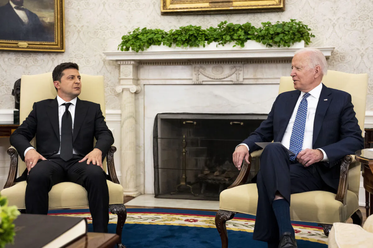 President Joe Biden makes remarks as he meets with President of Ukraine Volodymyr Zelenskyy in the Oval Office on Sept.1, 2021. (Doug Mills-Pool/Getty Images)
