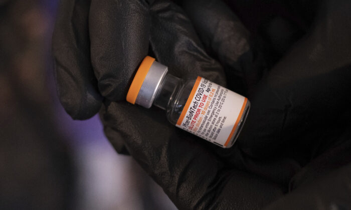 A vial of the Pfizer-BioNTech COVID-19 vaccine for children 5 to 12 years old is shown at a vaccination site in Decatur, Ga., on Nov. 3, 2021. (Ben Gray/AP Photo)