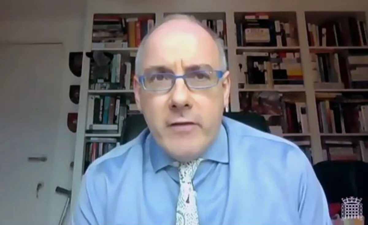 Tory MP Robert Halfon talks to the House of Commons remotely. (House of Commons/PA)