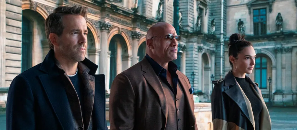 Reportedly these three blockbuster stars got $20 million each to appear in “Red Notice.” (Netflix)