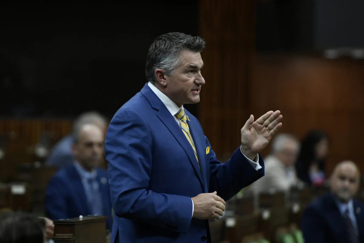 Conservative MP James Bezan rises during Question Period in the House of Commons on Parliament Hill in Ottawa on June 10, 2021. (Justin Tang/The Canadian Press)