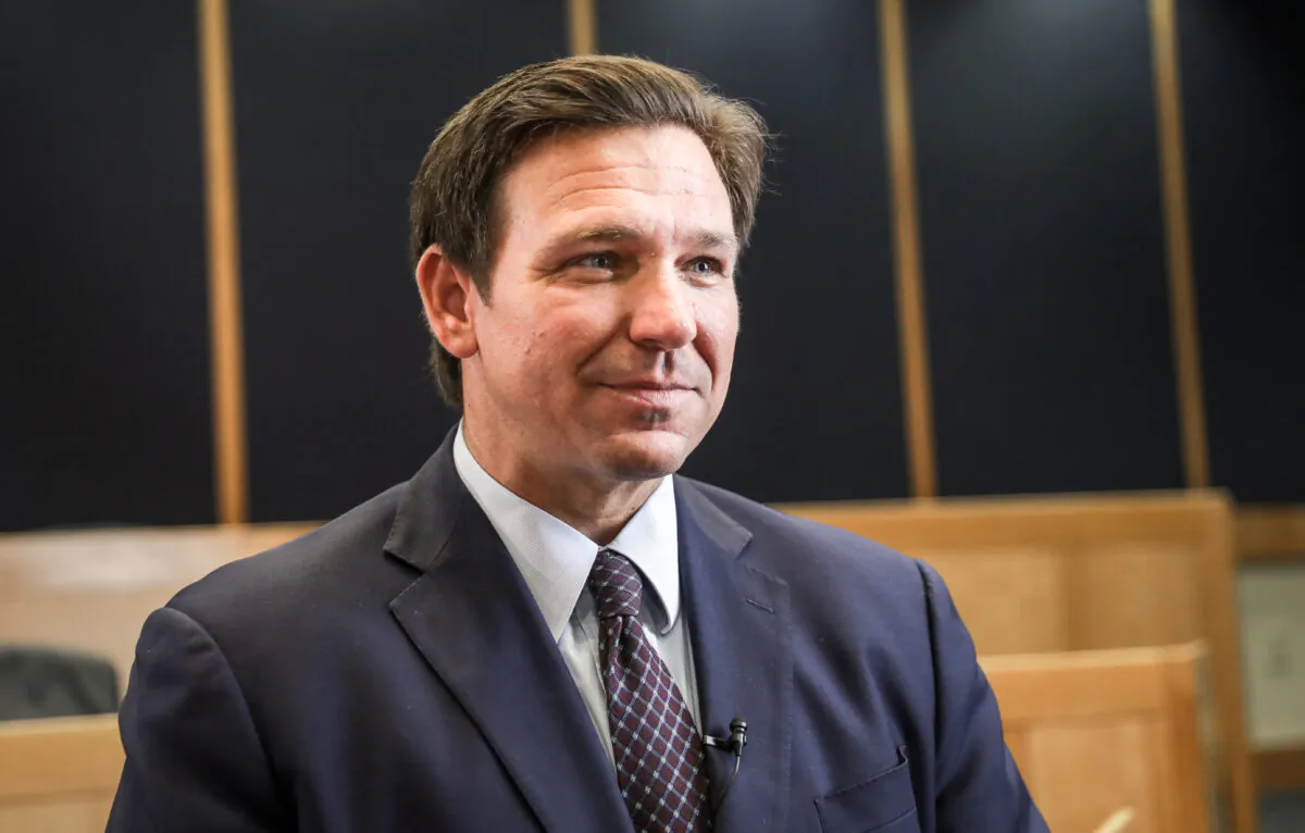 Florida Gov. Ron DeSantis during an interview with The Epoch Times at Florida International University in Miami on May 24, 2021.(Samira Bouaou/The Epoch Times)