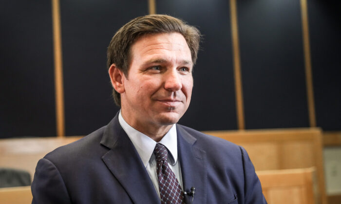 Florida Gov. Ron DeSantis is interviewed by The Epoch Times at Florida International University in Miami on May 24, 2021. (Samira Bouaou/The Epoch Times)