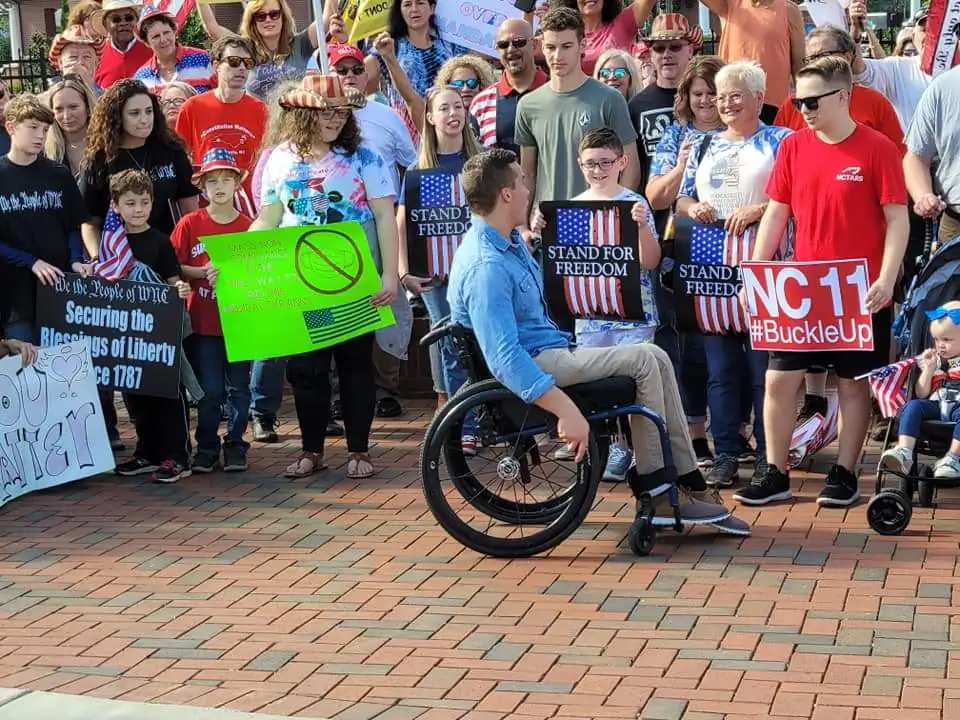 North Carolina congressman Madison Cawthorn visits a freedom rally in Forest City, N.C., on Oct. 16, 2021. (Courtesy of Kelly Wiggen)