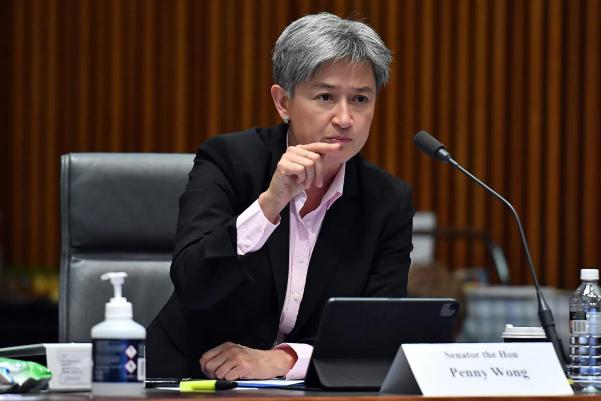 Senator Penny Wong reacts while questioning from Marise Payne during the Foreign Affairs, Defence and Trade Legislation Committee at Parliament House in Canberra, Australia, on March 24, 2021.  (Sam Mooy/Getty Images)