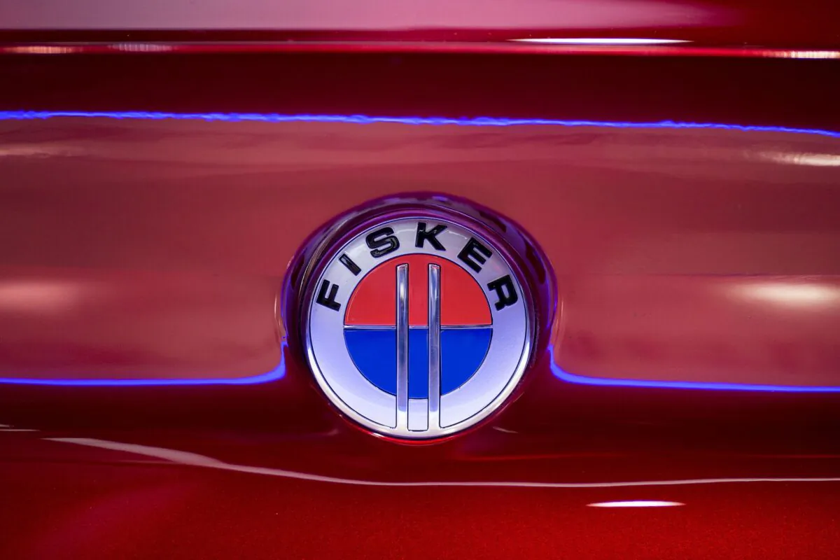 A logo is seen on a Fisker EMotion all-electric vehicle in Las Vegas, on Jan. 9, 2018. (David McNew/AFP via Getty Images)