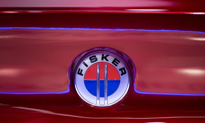 A logo is seen on a Fisker EMotion all-electric vehicle in Las Vegas, on Jan. 9, 2018. (David McNew/AFP via Getty Images)