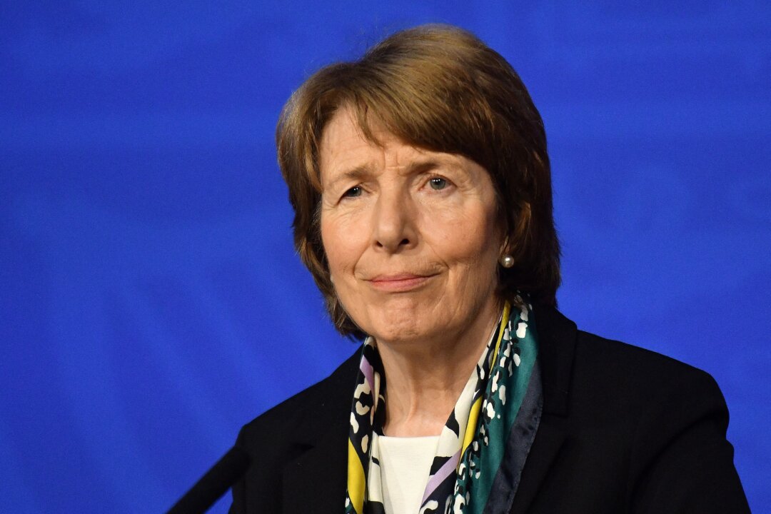 Chief executive of the Medicines and Healthcare Products Regulatory Agency, Dr. June Raine attends a media briefing at Downing Street, London, on Sept. 14, 2021. (Justin Tallis/Pool/AFP)