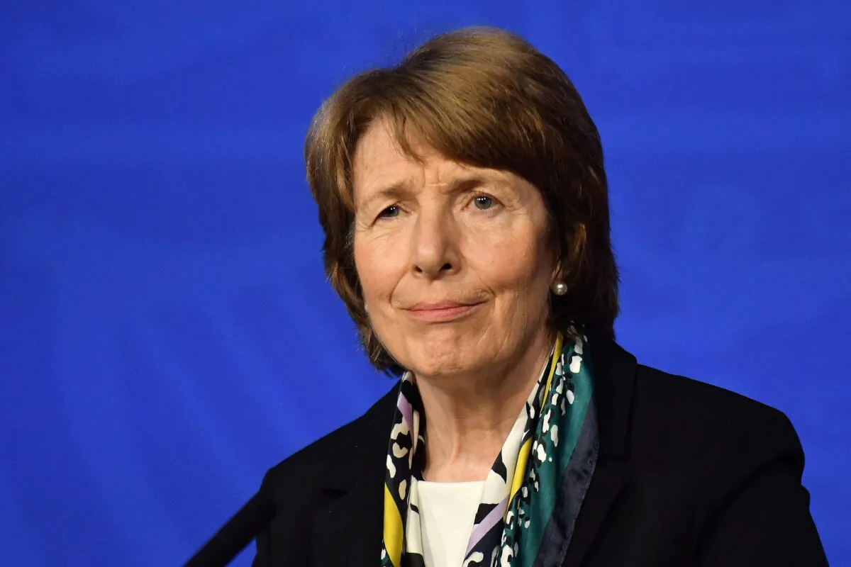 Chief Executive of the Medicines and Healthcare Products Regulatory Agency (MHRA), June Raine attends a media briefing on the latest COVID-19 update, at Downing Street, central London on Sept. 14, 2021. (Justin Tallis/Pool/AFP)