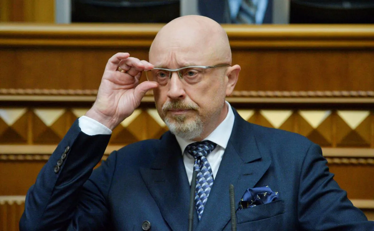 Ukraine's Deputy Prime Minister Oleksii Reznikov adjusts glasses during a session of parliament in Kyiv, Ukraine, on Nov. 4, 2021. (Oleksandr Klymenko/Reuters)