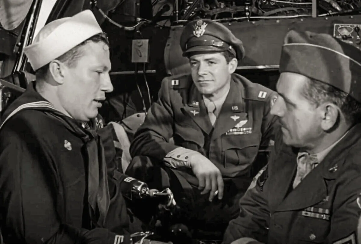 (L–R) “The Best Years of Our Lives” charts the return of three servicemen to civilian life: Homer Parrish (Harold Russell), Fred Derry (Dana Andrews), and Al Stephenson (Fredric March). (RKO Radio Pictures)