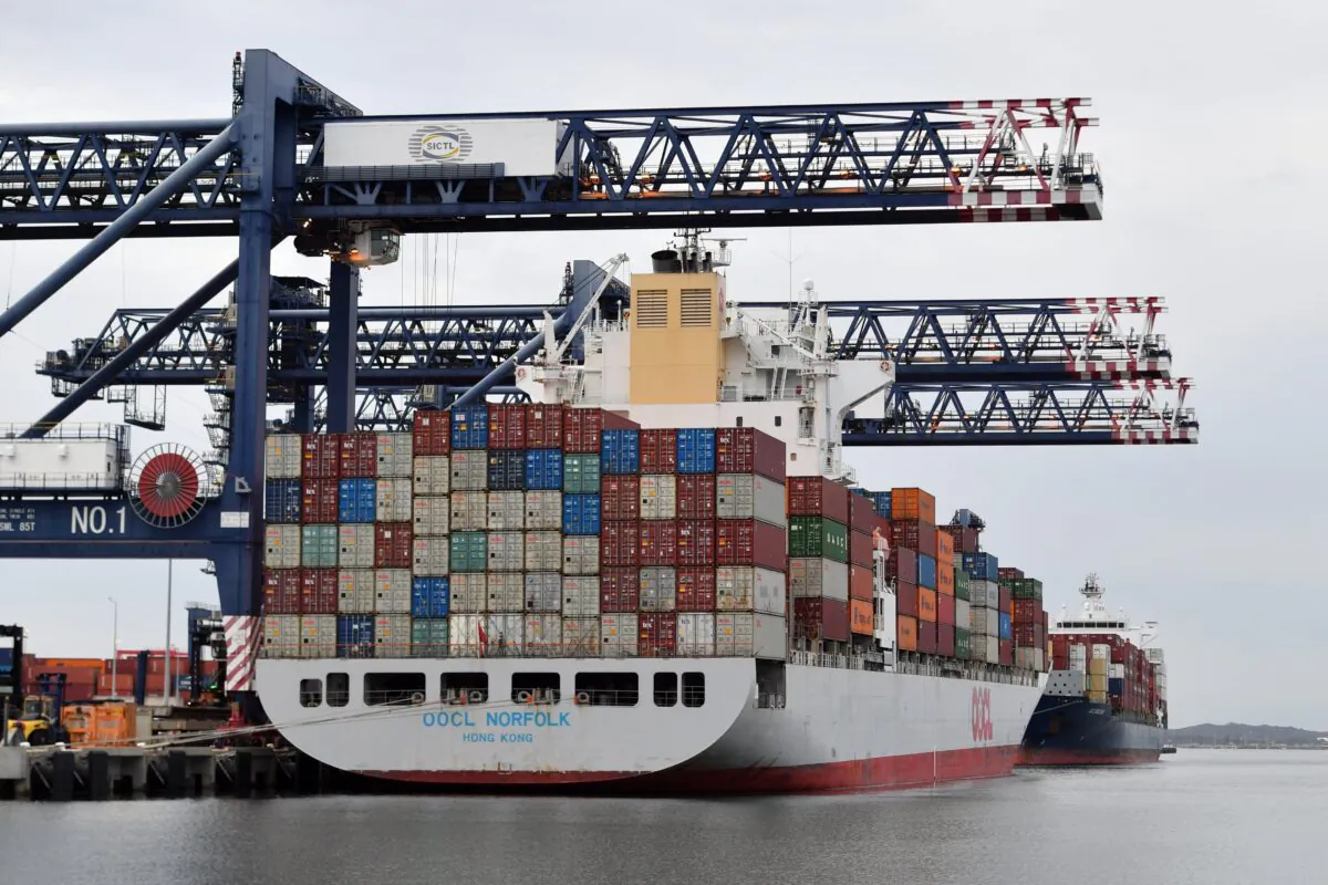 Containers are seen on a container ship at Port Botany in Sydney, Australia, Nov. 4, 2021. (AAP Image/Mick Tsikas)