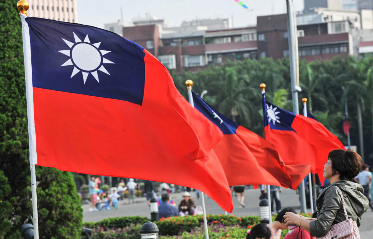 Taiwan's national flags flutter beside Taipei 101 at Sun Yat-sen Memorial Hall in Taipei on Oct. 7, 2012. (Mandy Cheng/AFP via Getty Images)