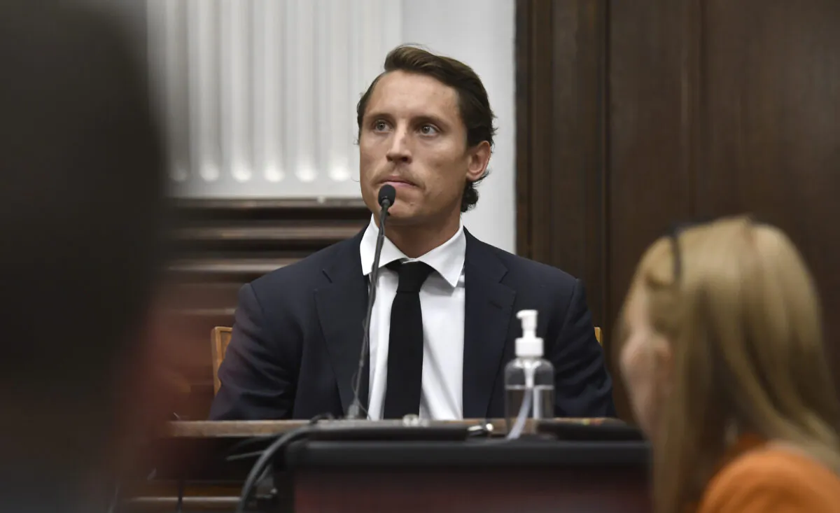 Richard McGinniss, chief video director for The Daily Caller, testifies during the trial of Kyle Rittenhouse at the Kenosha County Courthouse in Kenosha, Wis., on Nov. 4, 2021. (Sean Krajacic/Pool/Getty Images)