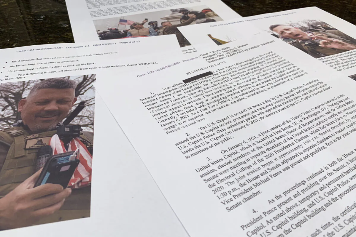 Christopher Worrell is seen in pictures included in the Department of Justice's charging documents in an undated photograph. (Jon Elswick/AP Photo)