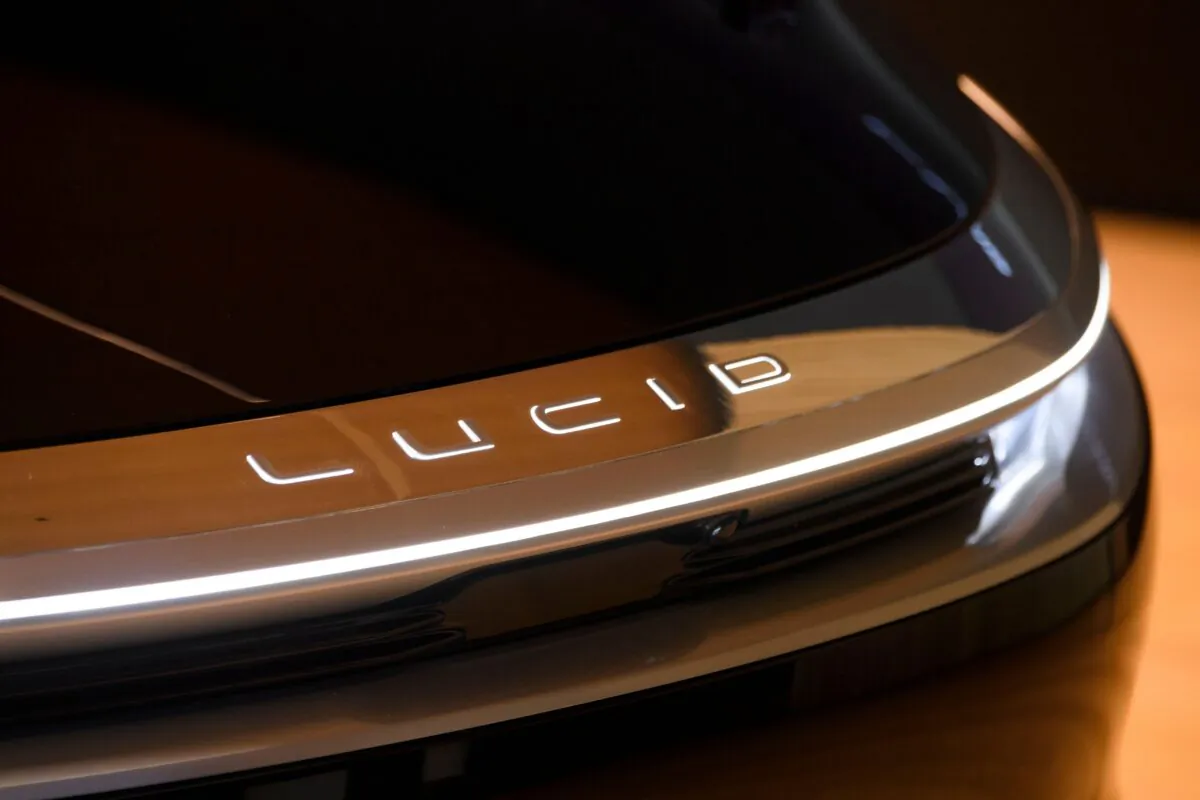 A Lucid Air Grand Touring electric luxury car is displayed at the Lucid Motors Inc. studio and service center in Beverly Hills, Calif., on Feb. 25, 2021. (Patrick T. Fallon/AFP via Getty Images)
