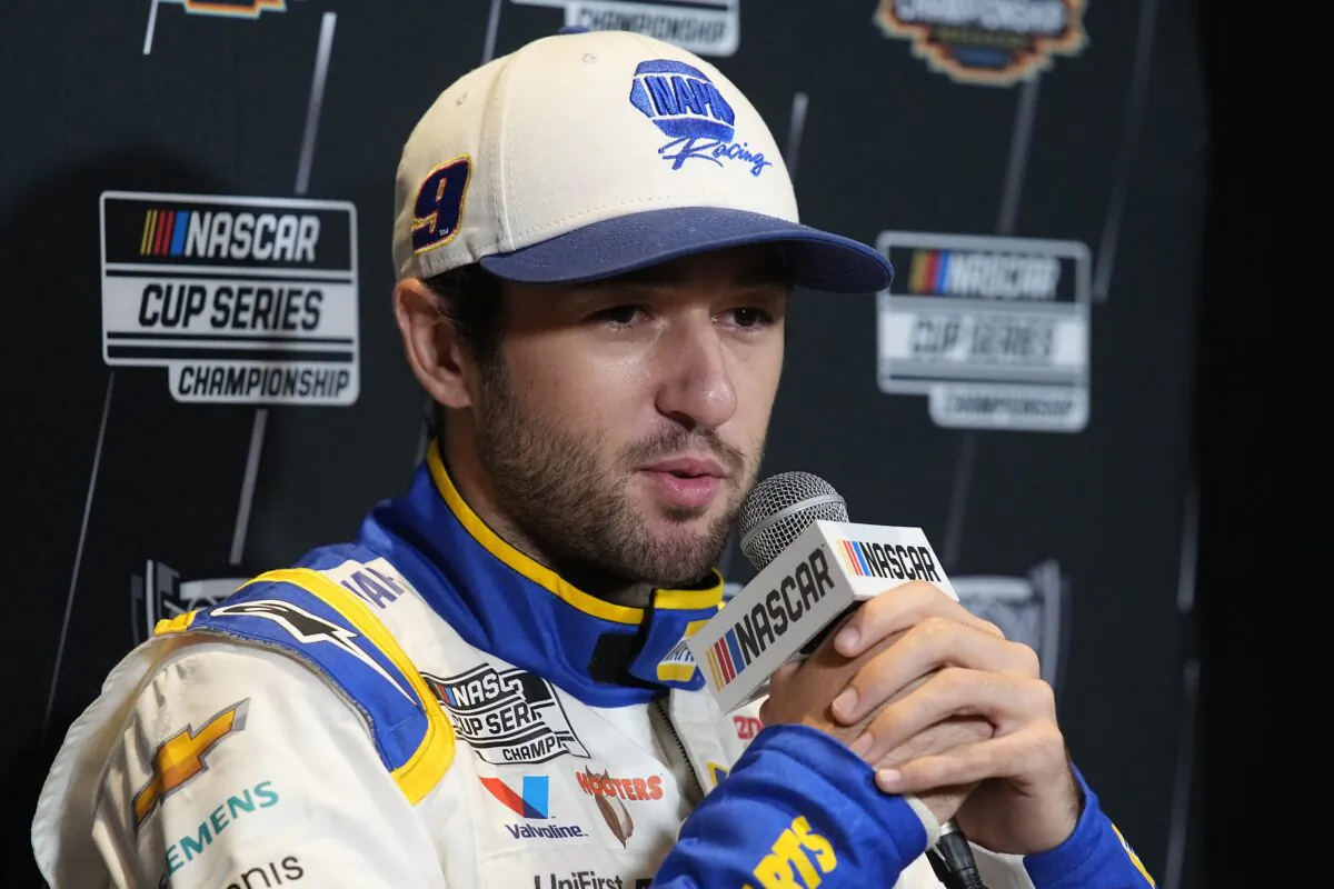 Driver Chase Elliott speaks during media day ahead of Sunday's NASCAR championship auto race in Phoenix, on Nov. 4, 2021. (Rick Scuteri/AP Photo)
