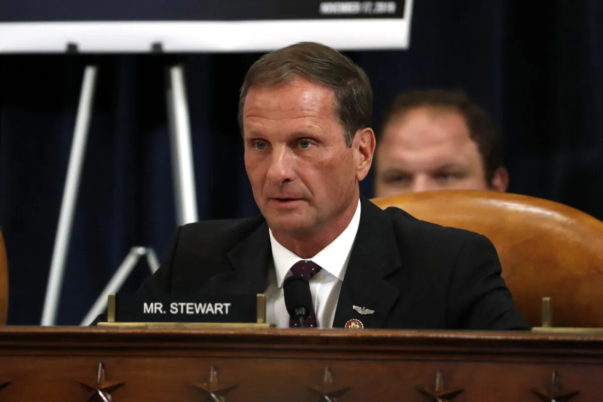 Rep. Chris Stewart (R-Utah)  testifies before the House Intelligence Committee on Capitol Hill in Washington on Nov. 19, 2019. (Jacquelyn Martin/POOL/AFP via Getty Images)