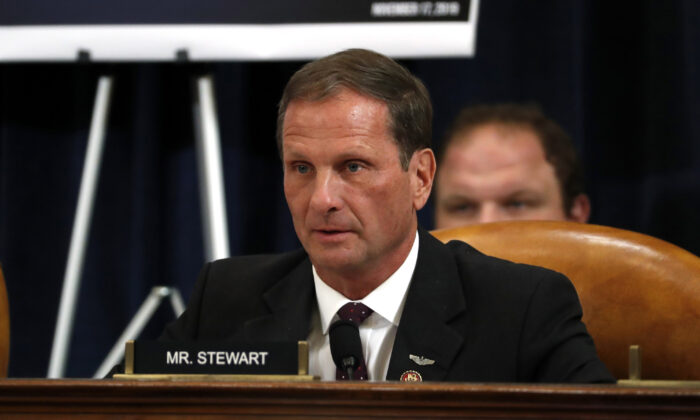 Rep. Chris Stewart (R-Utah)  testifies before the House Intelligence Committee on Capitol Hill in Washington on Nov. 19, 2019. (Jacquelyn Martin/POOL/AFP via Getty Images)