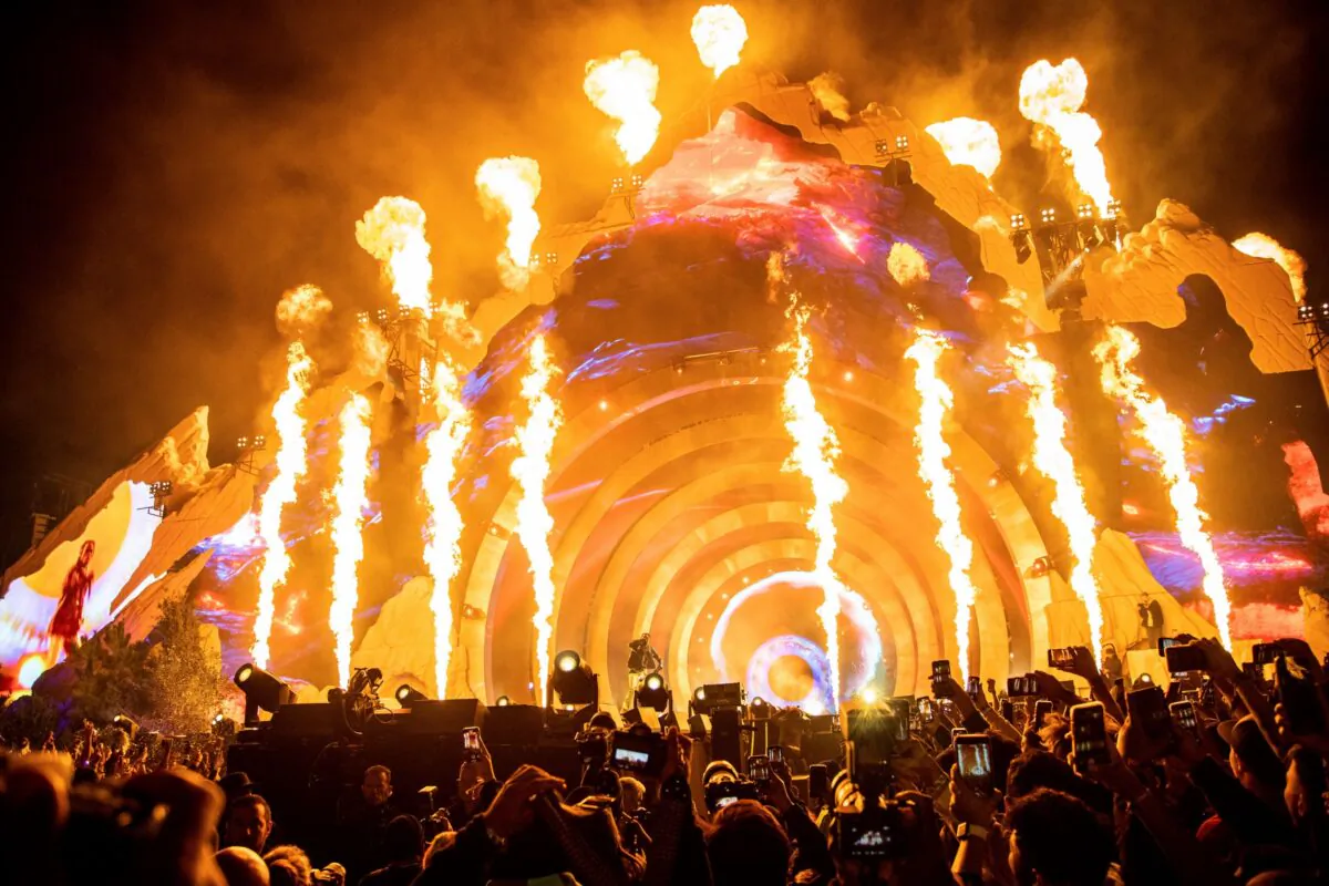 Travis Scott performs at Day 1 of the Astroworld Music Festival at NRG Park in Houston on Nov. 5, 2021. (Amy Harris/Invision/AP)