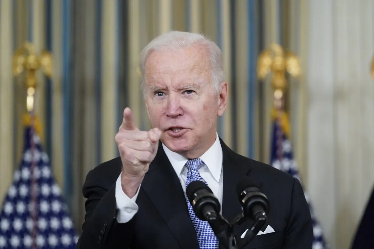 President Joe Biden responds to a question about the U.S. border as he speaks in the State Dinning Room of the White House on Nov. 6, 2021. (Alex Brandon/AP Photo)