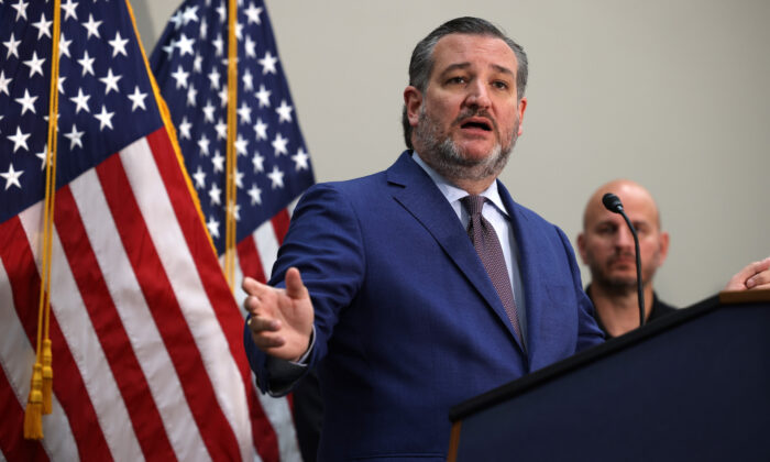 Sen. Ted Cruz (R-Texas) speaks during a news conference on the U.S. Southern Border and President Joe Biden’s immigration policies, in the Hart Senate Office Building in Washington, D.C., on May 12, 2021. (Anna Moneymaker/Getty Images)