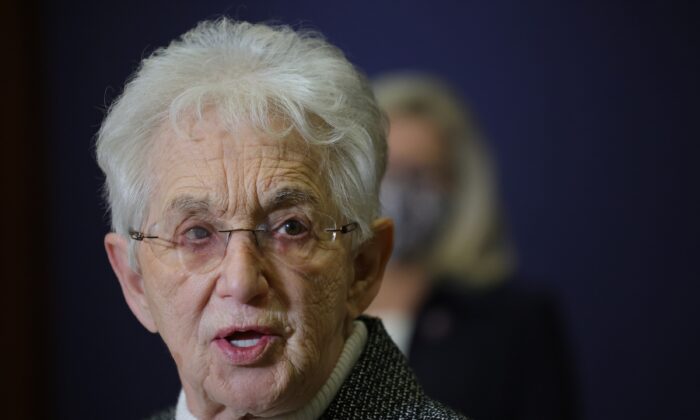 Rep. Virginia Foxx (R-N.C.) speaks to reporters in Washington on March 9, 2021. (Win McNamee/Getty Images)