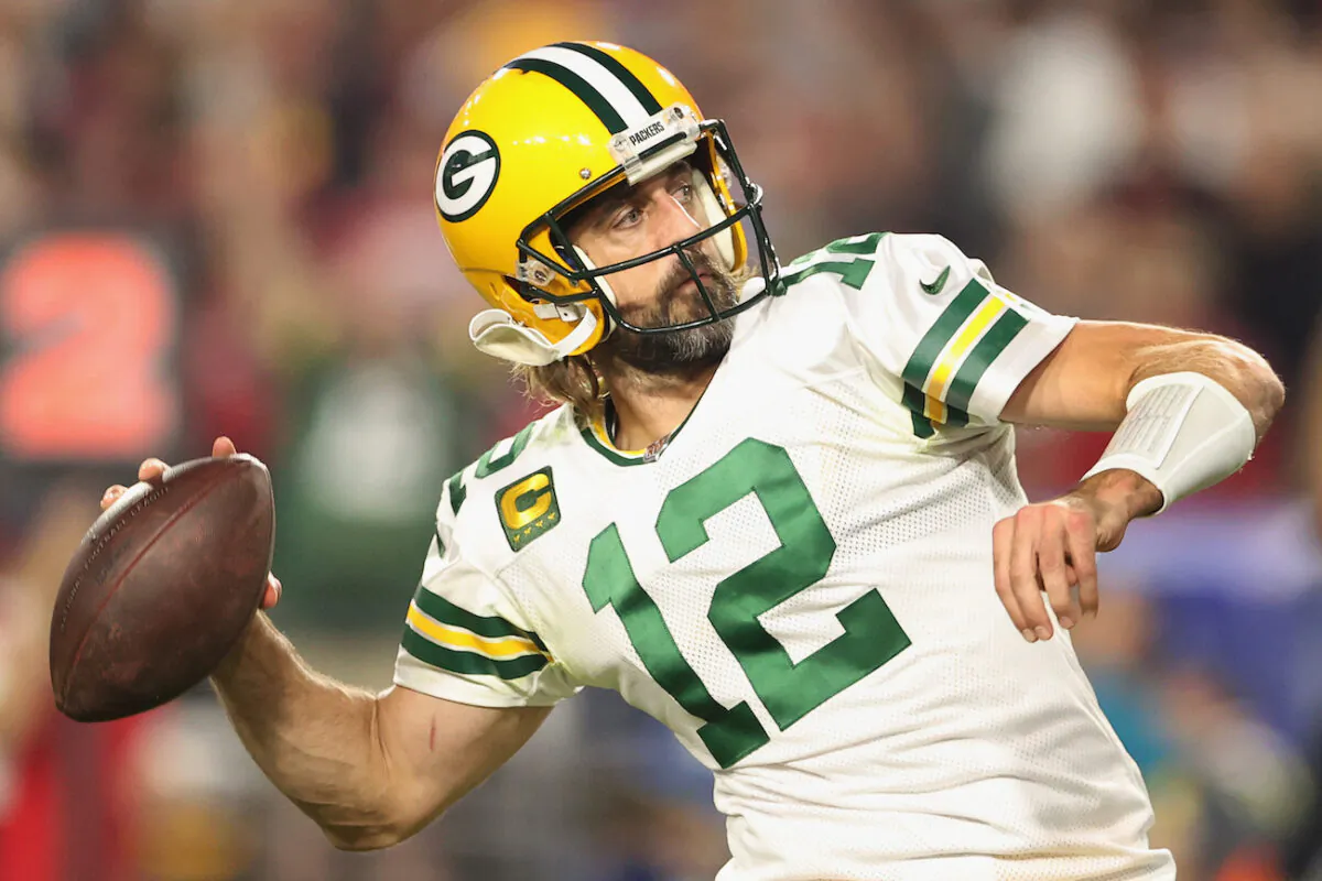Quarterback Aaron Rodgers at State Farm Stadium in Glendale, Arizona, on Oct. 28, 2021. (Christian Petersen/Getty Images)