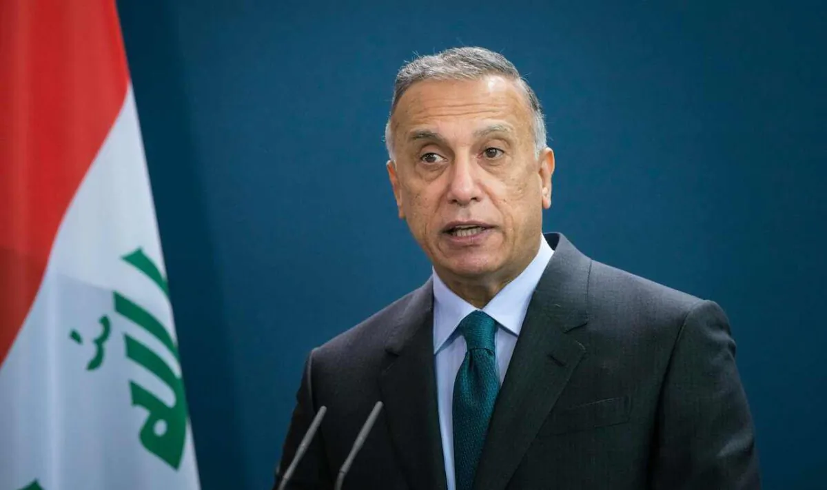 Prime Minister of Iraq Mustafa al-Kadhimi speaks at the Chancellery in Berlin on Oct. 20, 2020. (Stefanie Loos/Pool/AFP via Getty Images)