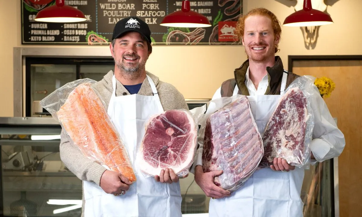 Tony Beck (L) and JP Bulow, the duo behind Beck & Bulow, show off wild provisions from their butcher shop in Santa Fe, New Mexico. They formed a friendship, and eventually a business partnership, based on their shared spirituality and lifelong interest in Native American culture. (Douglas Merriam)