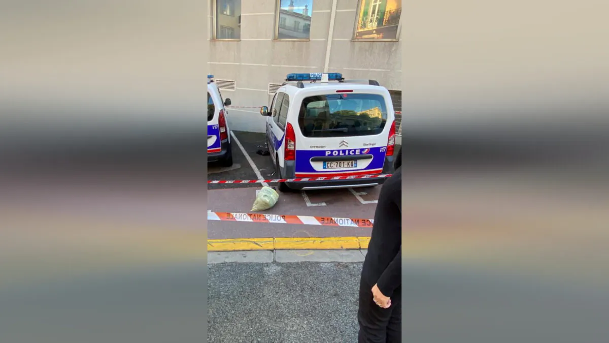 A police car is seen at the police station where, according to reports a police official was injured after being stabbed with a knife, in Cannes, France, on Nov. 8, 2021. (Twitter/ECiotti/via Reuters)
