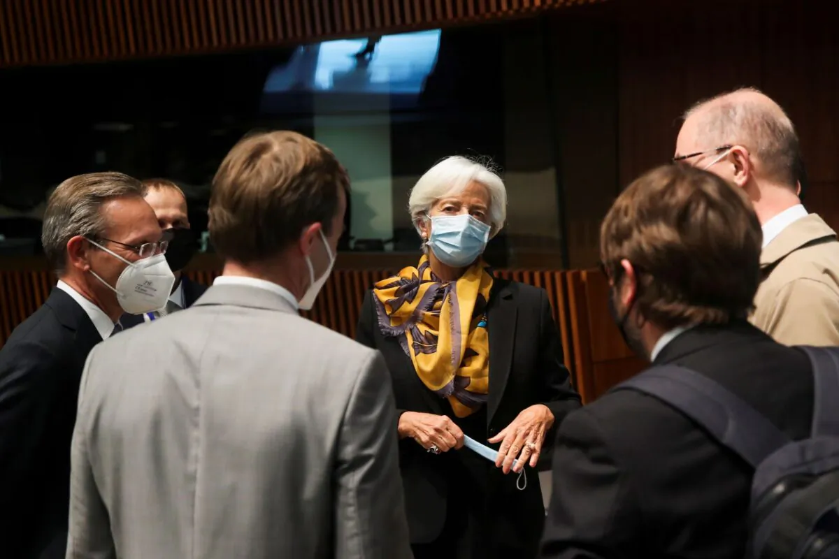 President of the European Central Bank Christine Lagarde attends a Euro zone finance ministers meeting in Luxembourg on Oct. 4, 2021. (Yves Herman/Reuters)