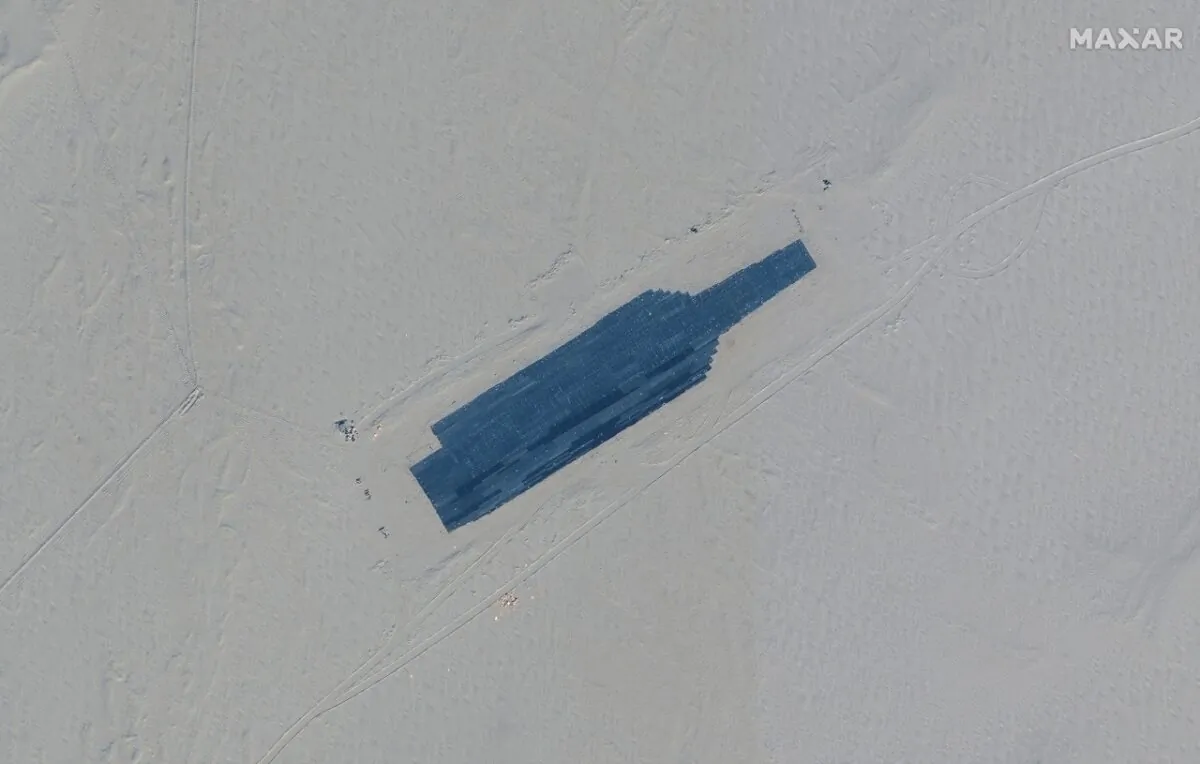 A satellite picture shows a carrier target in Ruoqiang, Xinjiang, China, on Oct. 20, 2021. (Satellite Image ©2021 Maxar Technologies/Handout via Reuters)