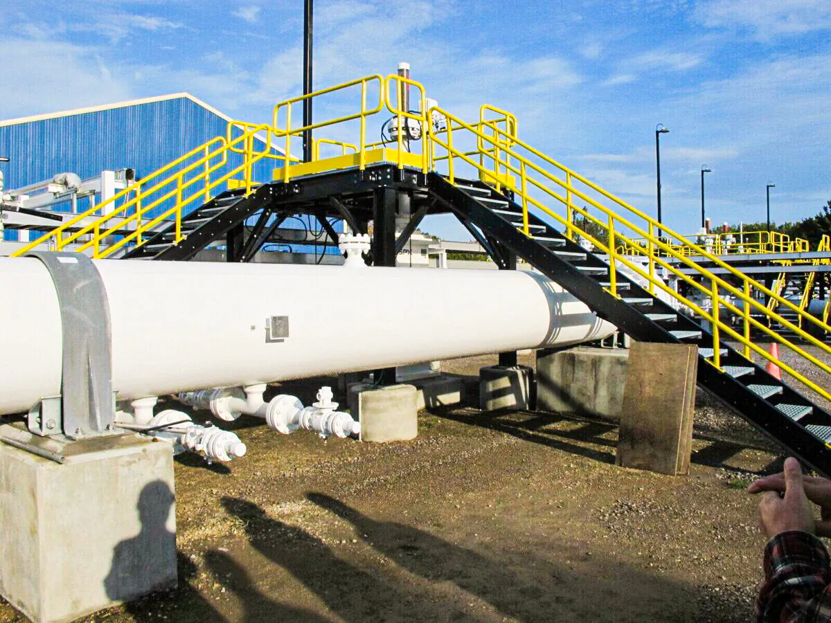 An above-ground section of Line 5 at Enbridge's Mackinaw City pump station in Michigan. The state of Michigan has told Enbridge it must shut down the pipeline by May 12. (AP Photo/John Flesher)