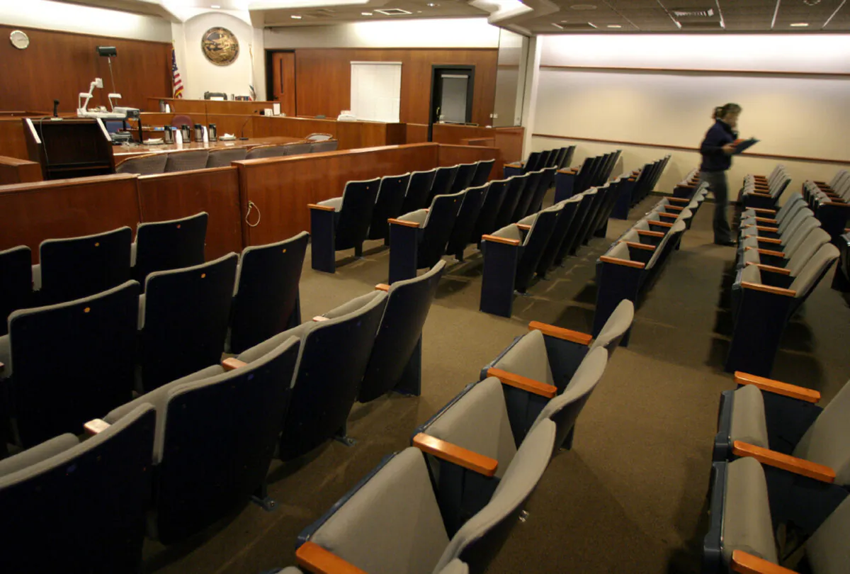 A view inside a courtroom at the Superior Court of California courthouse in Santa Maria, Calif., on Jan. 30, 2005. (Spencer Weiner-Pool/Getty Images)