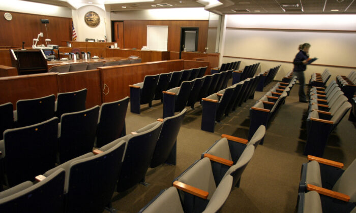 A view inside a courtroom  at the Superior Court of California courthouse in Santa Maria, Calif., on Jan. 30, 2005. (Spencer Weiner-Pool/Getty Images)