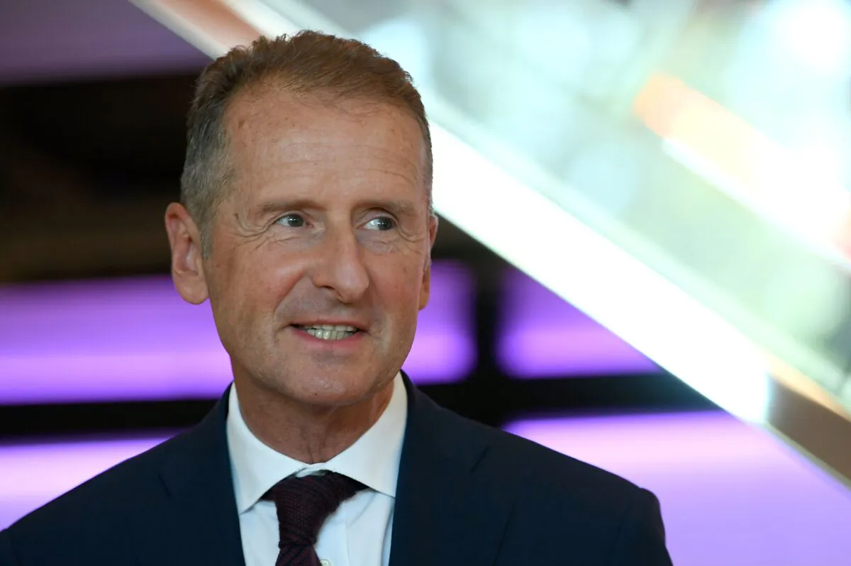 CEO of Volkswagen Herbert Diess gives a press conference in Barcelona, on Sept. 23, 2020. (Lluis Gene/AFP via Getty Images)
