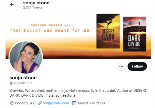 Screen capture from Twitter page for Chef, author and mother Sonja Stone Nov. 2021.