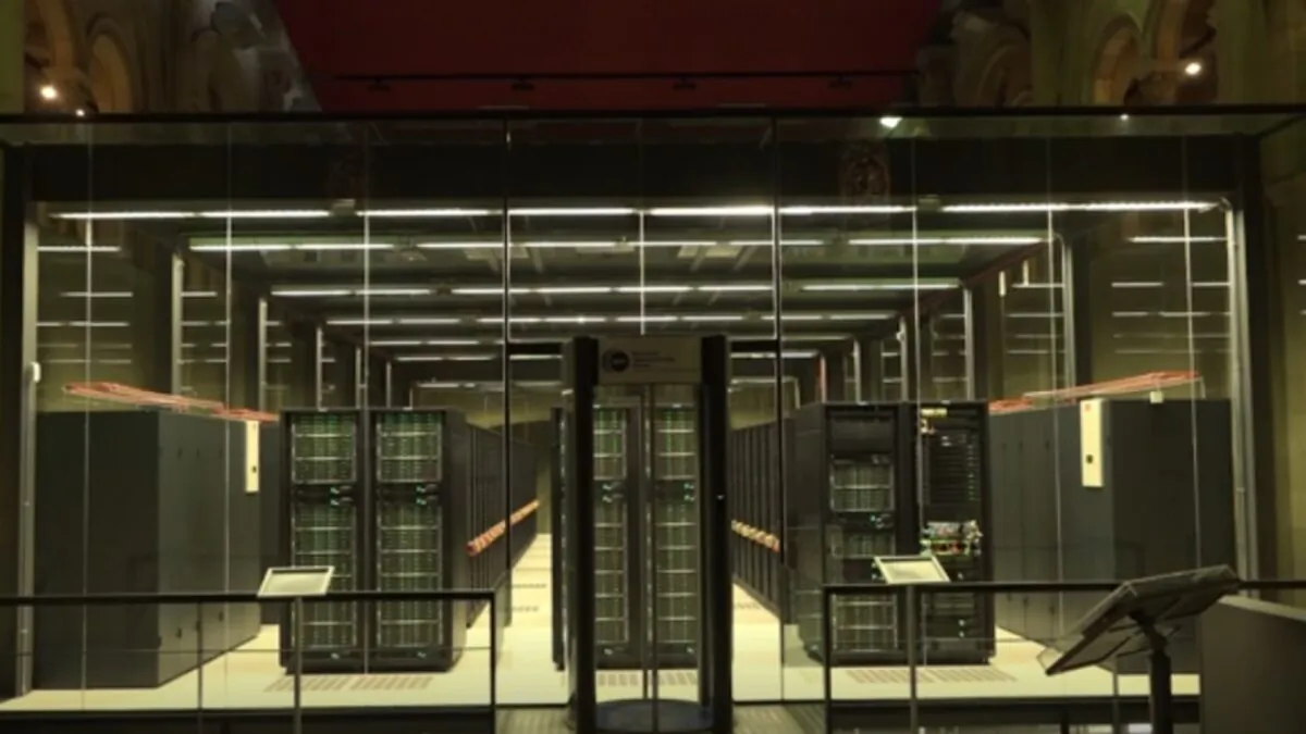 Various MareNostrum 4 supercomputers at Barcelona Supercomputing Centre (BSC) in Barcelona, Spain, in a still from real-time camera footage released by AP/ CSIC VNR. (AP/CSIC VNR/Screenshot via The Epoch Times)