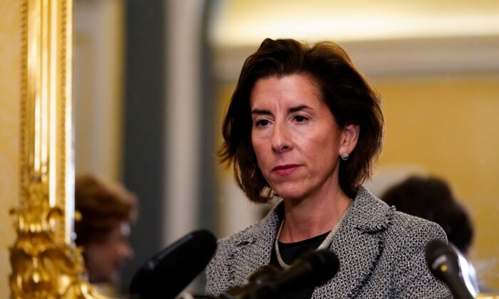 Commerce Secretary Gina Raimondo speaks during a news conference about supply chain issues affecting the U.S. economy at the U.S. Capitol in Washington on Nov. 4, 2021. (Elizabeth Frantz/Reuters)