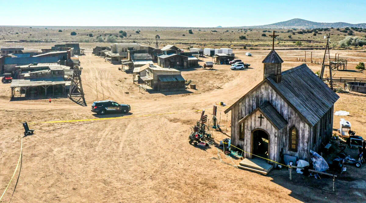 This photo shows the Bonanza Creek Ranch one day after an incident left one crew member dead and another injured in Santa Fe, N.M. on Oct. 22, 2021. (Roberto E. Rosales/Albuquerque Journal via AP)