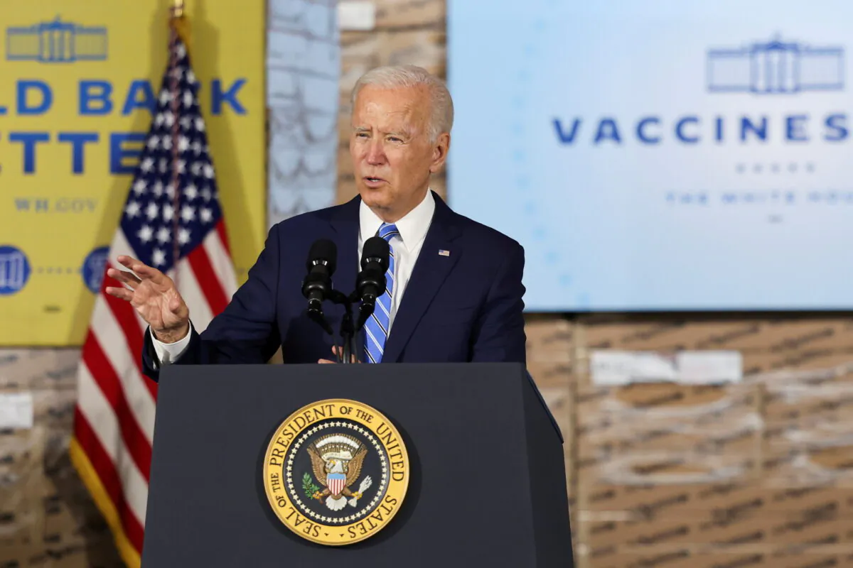 President Joe Biden gestures as he delivers remarks in Elk Grove Village, Ill., on Oct. 7, 2021. (Evelyn Hockstein/Reuters)