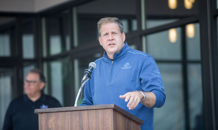 New Hampshire Gov. Chris Sununu speaks during a ceremony in Manchester, N.H., on Sept. 2, 2020. (Scott Eisen/Getty Images for DraftKings)