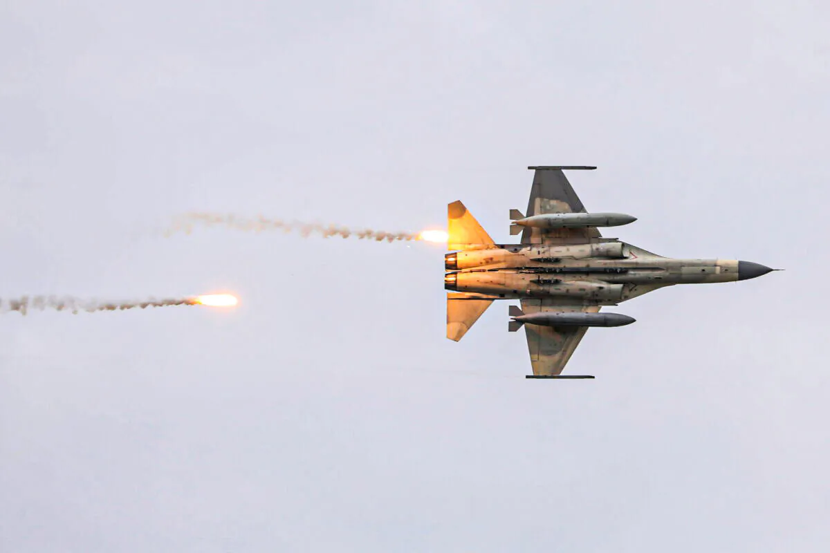 Taiwanese domestically built Indigenous Defense Fighters (IDF) take part in the live-fire, anti-landing Han Kuang military exercise, which simulates an enemy invasion, in Taichung, Taiwan, on July 16, 2020. (Ann Wang/Reuters)